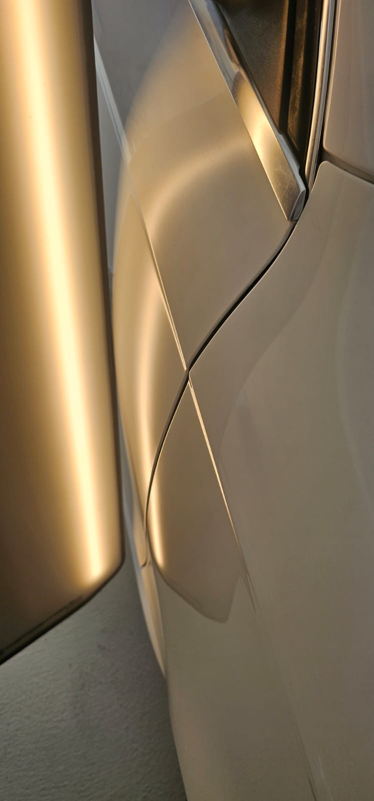 Dellenschaden an Fahrzeugseite im Detail